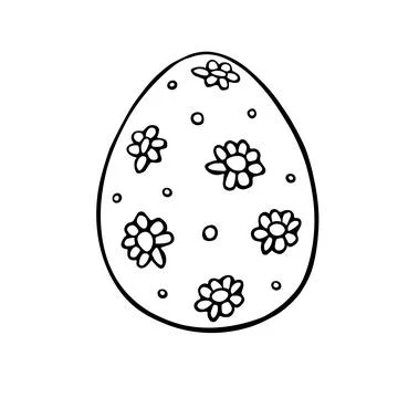 Vector black outline easter egg with flowers. Holiday illustration in hand dr Illustrazione stock