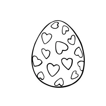 Vector black outline easter egg with hearts. Holiday illustration in hand d.. イラスト素材