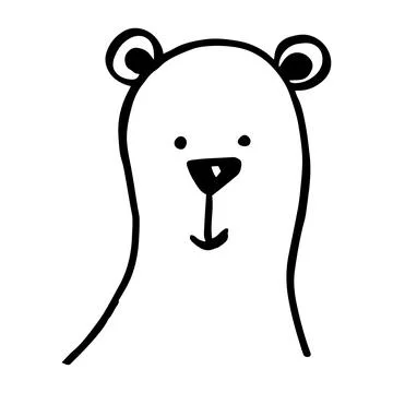Vector black outline flat cartoon doodle bear face isolated on white background Stock Illustration