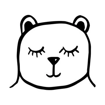 Vector black outline flat cartoon doodle bear face isolated on white background Stock Illustration