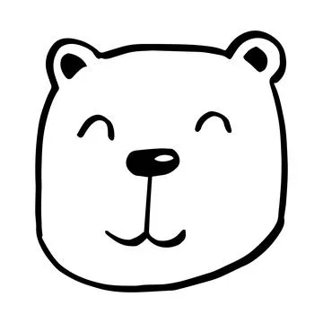 Vector black outline flat cartoon doodle bear face isolated on white background Stock Illustration