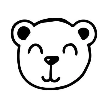 Vector black outline flat cartoon doodle bear face isolated on white background Stock Illustration