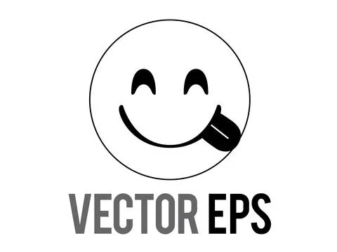Vector black outline smiley and tasting food face flat icon with tongue out Stock Illustration