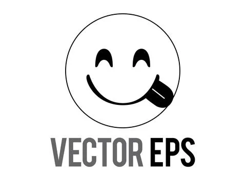 Vector black outline smiley and tasting food face flat icon with tongue out Stock Illustration