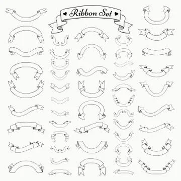 Vector Black Outlined Hand Drawn Ribbons, Banners Set Stock Illustration