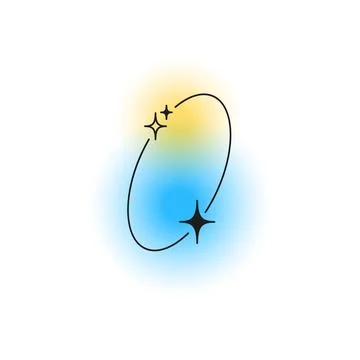 Vector black oval boho y2k frame on blurred yellow blue background. イラスト素材