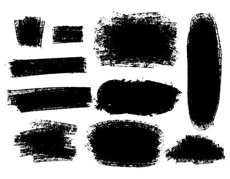 Vector black paint, rectangular ink brush strokes, and shapes set. Stock Illustration