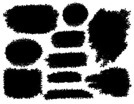 Vector black paint spots, rectangular and round ink brush strokes and shape.. Stock Illustration