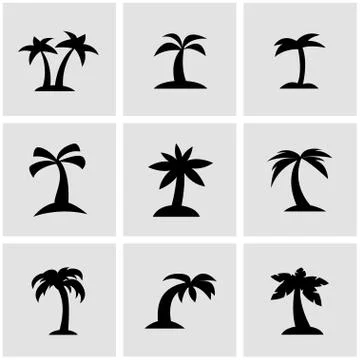 Vector black palm icon set Stock Illustration