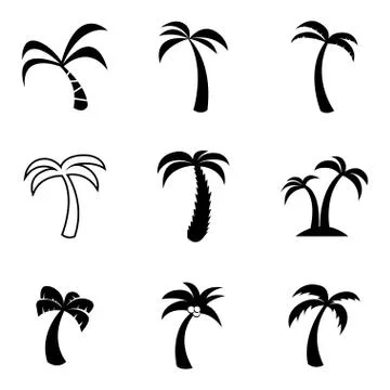 Vector black palm icons set Stock Illustration