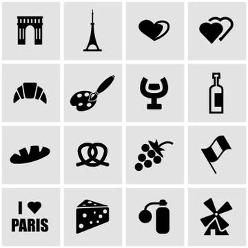 Vector black paris icon set Stock Illustration