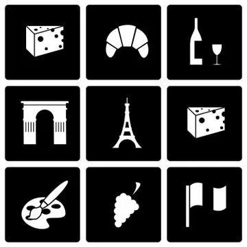 Vector black paris icon set Stock Illustration