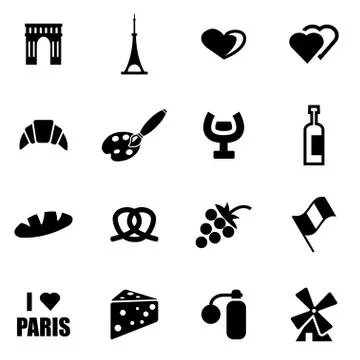 Vector black paris icon set Illustrazione stock