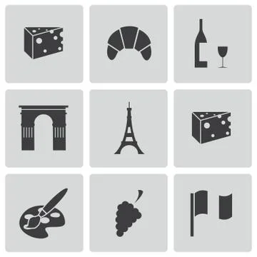 Vector black paris icons set Stock-Illustration