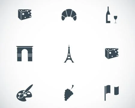 Vector black paris icons set Illustrazione stock