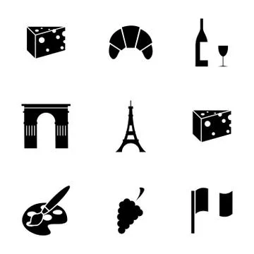 Vector black paris icons set Stock-Illustration