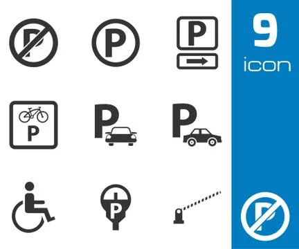 Vector black parking icons set Illustrazione stock