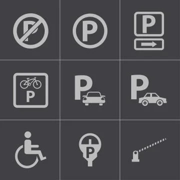 Vector black parking icons set Stock Illustration