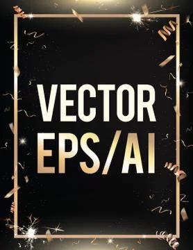 Vector black party celebration background, gold confetti, border Stock Illustration