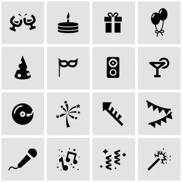 Vector black party icon set Stock Illustration