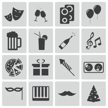 Vector Black Party Icons Set Stock Illustration