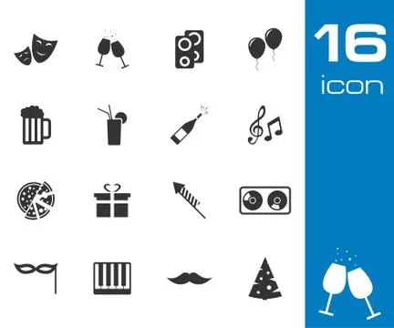 Vector black party icons set Stock Illustration
