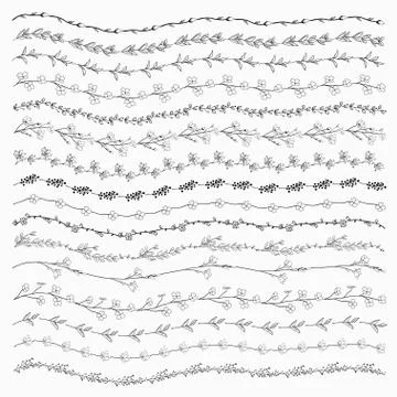 Vector Black Pattern Brushes with Herbs, Plants and Flowers Stock Illustration