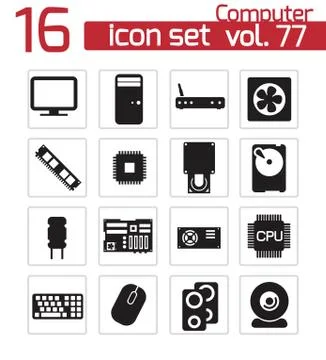 Vector black  PC components  icons set 스톡 일러스트