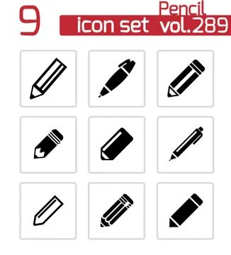 Vector black pencil icons set Stock Illustration