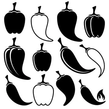Vector black peppers icons Illustrazione stock