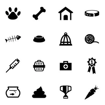 Vector black pet icon set Stock Illustration