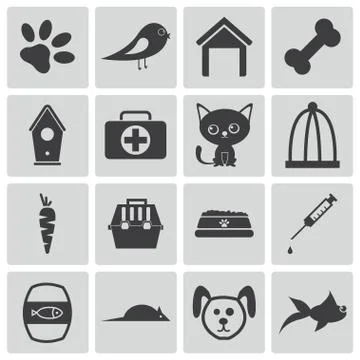 Vector Black Pet Icons Set Stock Illustration