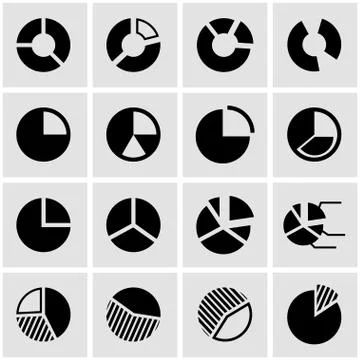 Vector black pie chart icon set Stock Illustration