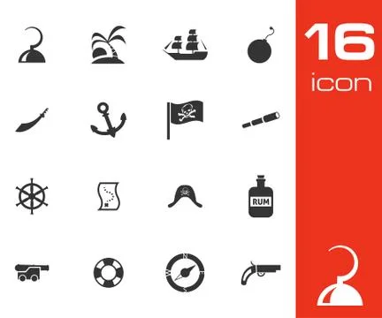 Vector black pirates icons set 스톡 일러스트