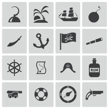 Vector black pirates icons set Illustrazione stock