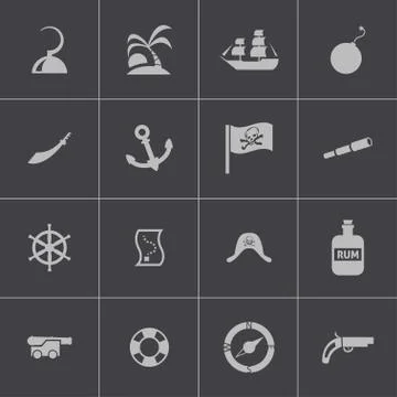 Vector black pirates icons set Stock Illustration