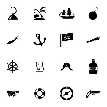 Vector black pirates icons set Illustrazione stock