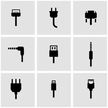 Vector black plug icon set Stock Illustration