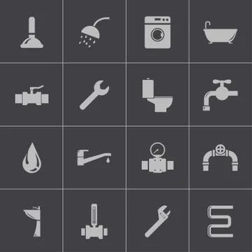Vector black  plumbing  icons set Stock Illustration