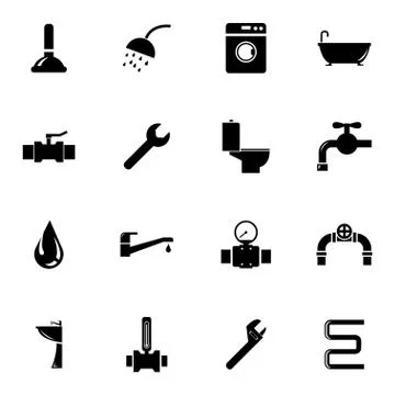 Vector black  plumbing  icons set Stock Illustration