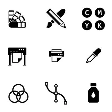 Vector black polygraphy icon set Illustrazione stock