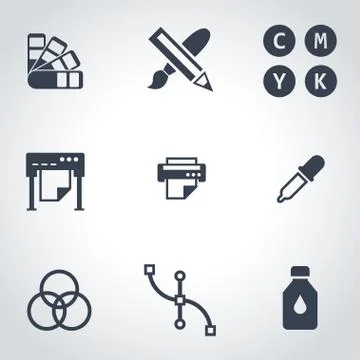 Vector black polygraphy icon set Stockillustratie