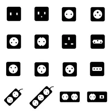Vector black power socket icon set Stock Illustration