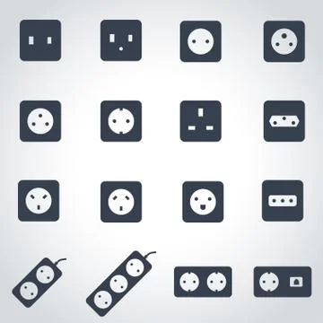 Vector black power socket icon set Stock Illustration