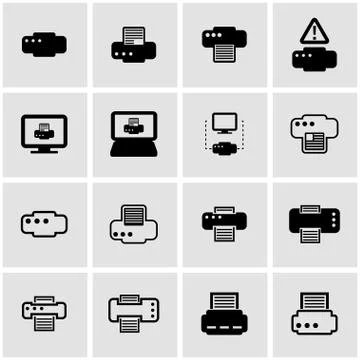 Vector black printer icon set Stockillustratie