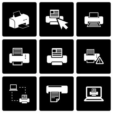 Vector black printer icon set Stock Illustration