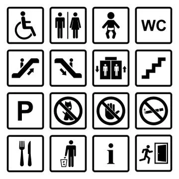 Vector black public icons set Stock Illustration