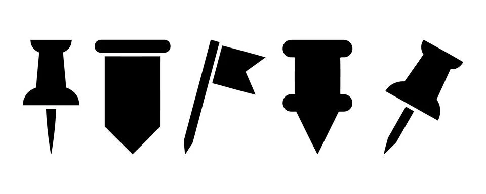 Vector of Black push pins and thumbtacks icon set 库存插图