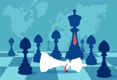 Vector of a black queen with pawn army and defeated white queen, business str Stock Illustration