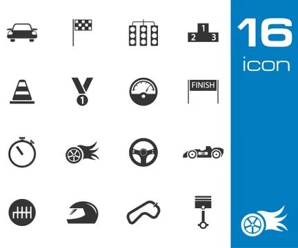 Vector black racing icons set Stock Illustration
